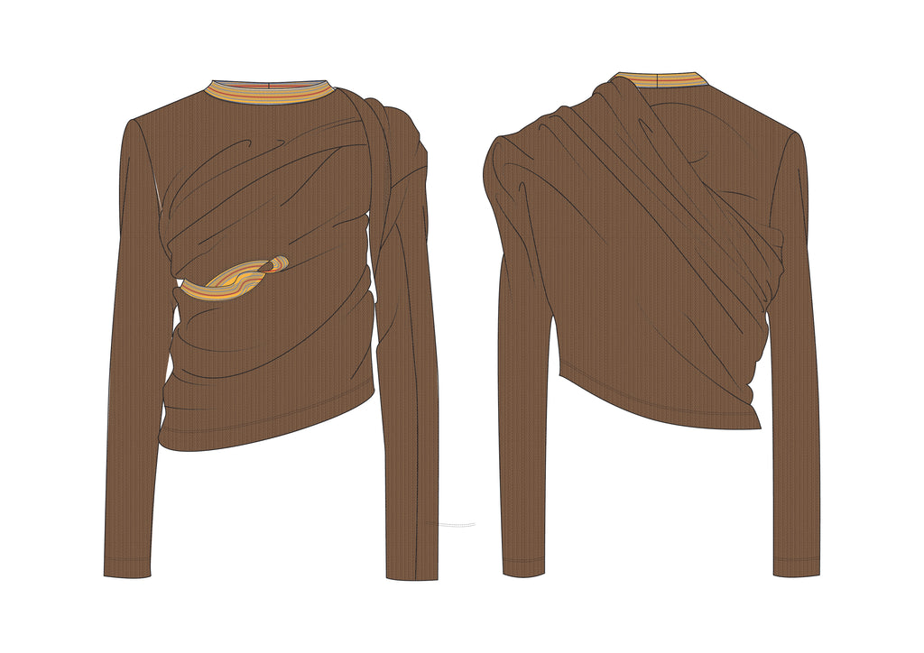 AIRLIE WRAP TOP - BROWN/GOLD/BLUE/RED