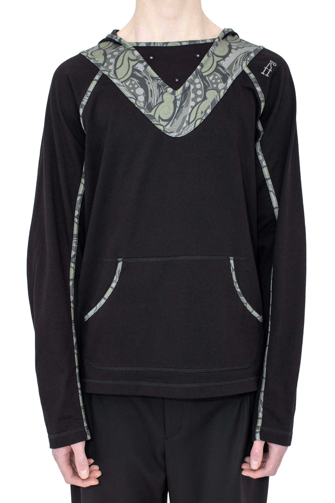 GIZI HOODED TOP - BLACK & SAGE