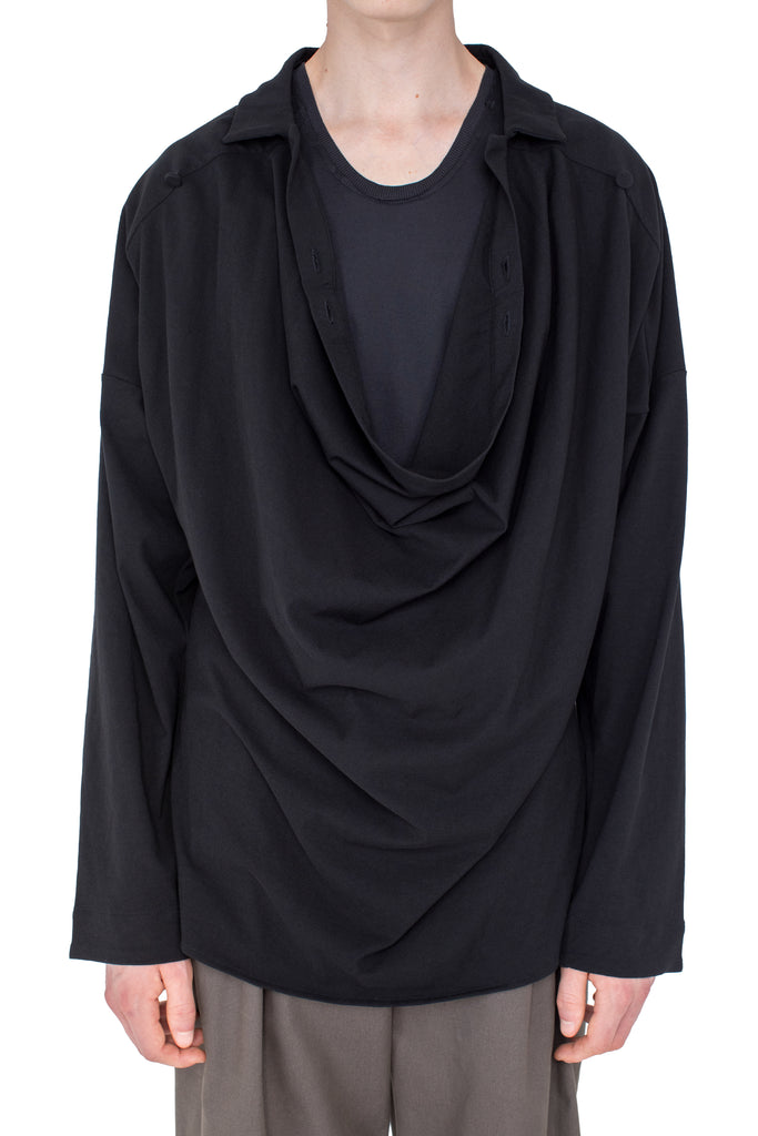 ISKAR DRAPED SHIRT - TRUE BLACK