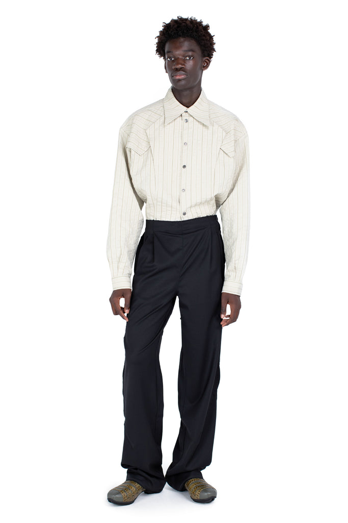 KRANER CROPPED SHIRT - IVORY HUNTER STRIPE