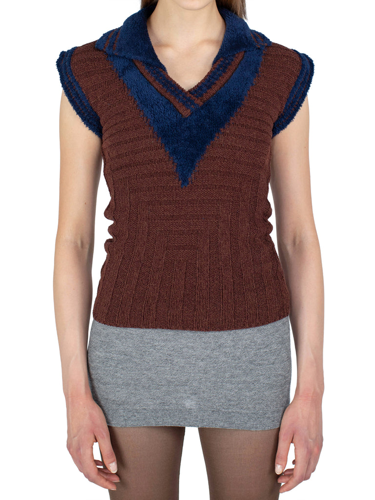 QUIMBY SLEEVELESS POLO - MAHOGANY BROWN