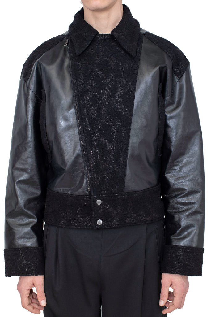 ORVOS LEATHER HYBRID JACKET - GLITTER BLACK/RAVEN BLACK