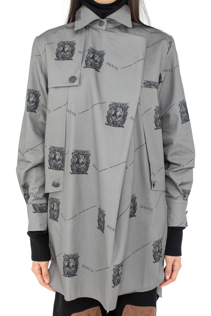 DANTE DRAPED SMOCK SHIRT - GREY PRINT