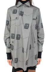 DANTE DRAPED SMOCK SHIRT - GREY PRINT
