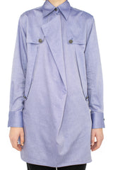 DANTE DRAPED SMOCK SHIRT - LAPIS FINE STRIPE
