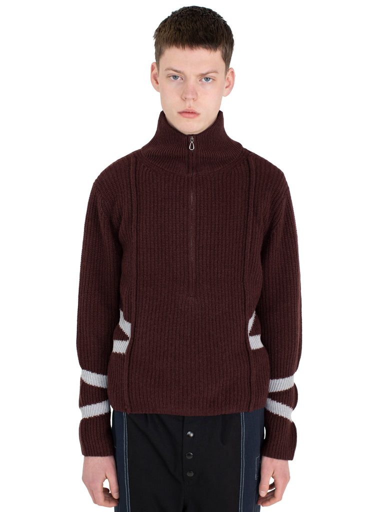 BOURDAIN ZIP INTARSIA JUMPER - MAROON/SILVER