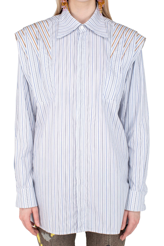FITZGERALD PLEATED SHIRT - POSEIDON STRIPES