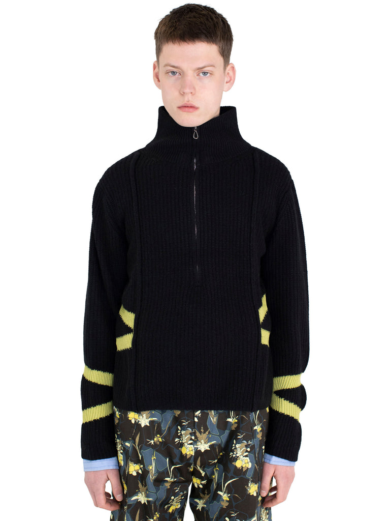BOURDAIN ZIP INTARSIA JUMPER - BLACK/OLIVE