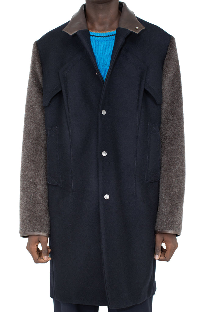 KRANER WOOL COAT - ROYAL BLUE/SMOKE GREY/WASHED BROWN