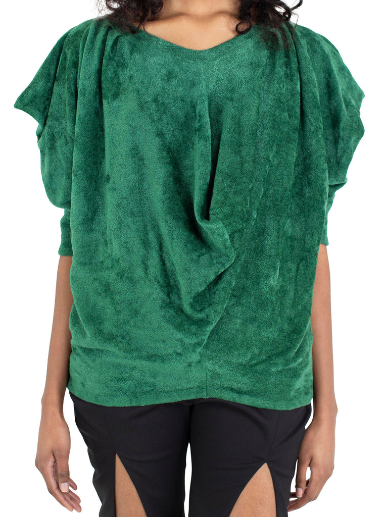 DRAPED ELEANORA KNIT TOP - FOREST GREEN
