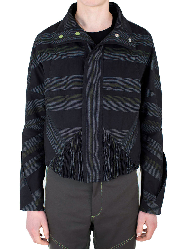 ZAFAR CROPPED JACKET - BLACK / GREY & GREEN