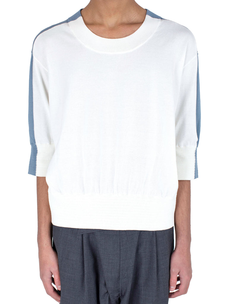 ZAFAR KNITTED TOP - IVORY / DUSTY BLUE