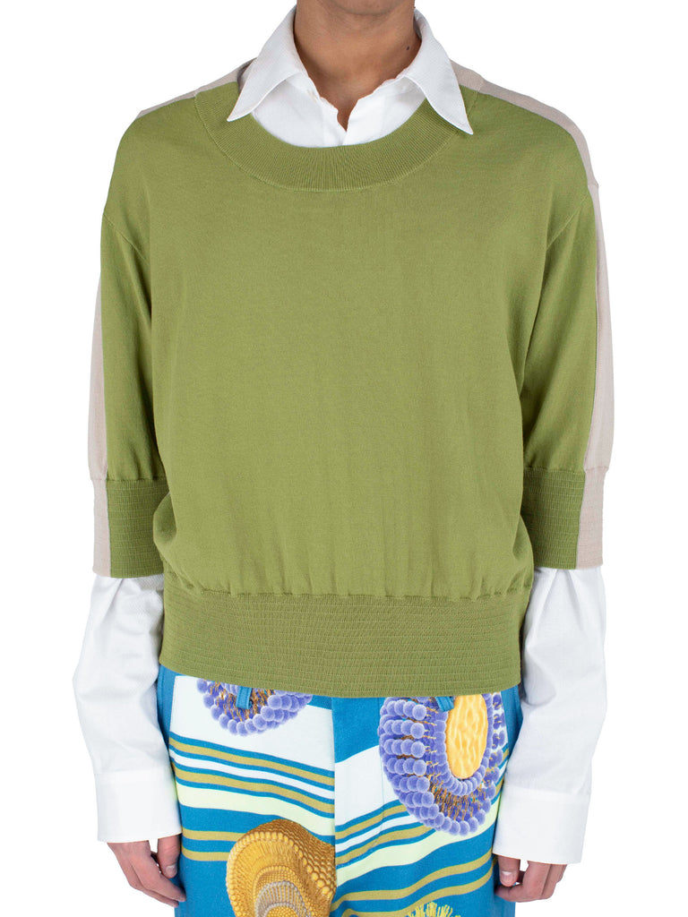 ZAFAR KNITTED TOP - MOSS GREEN / ALMOND