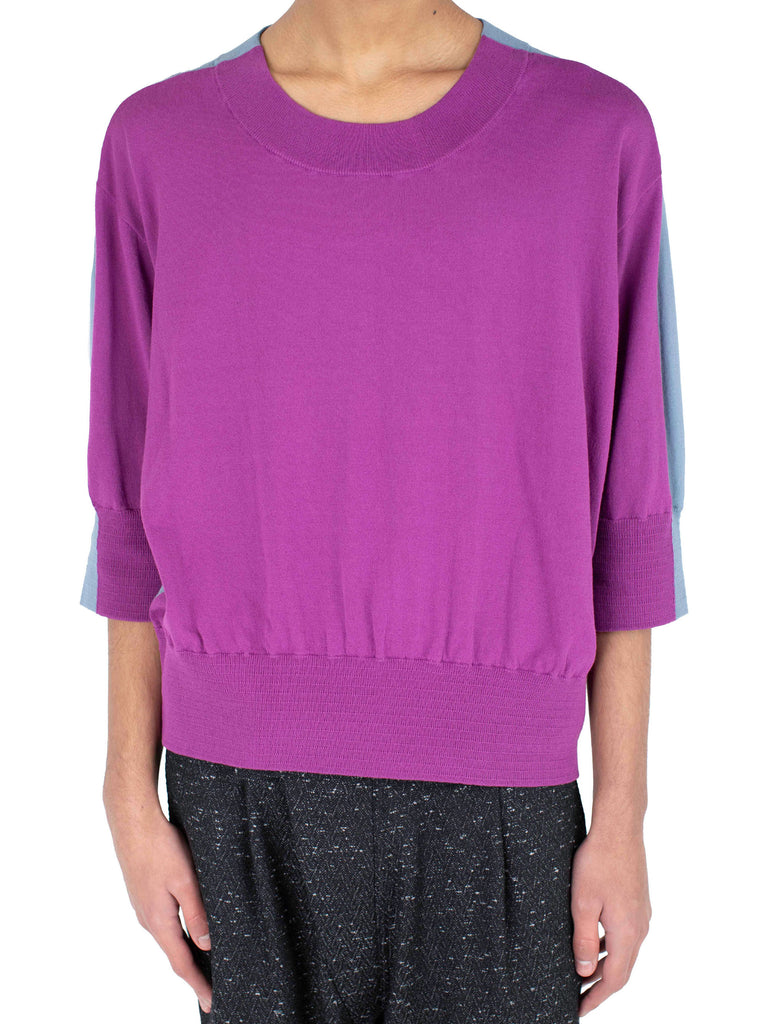 ZAFAR KNITTED TOP - CHINESE PURPLE / DUSTY BLUE